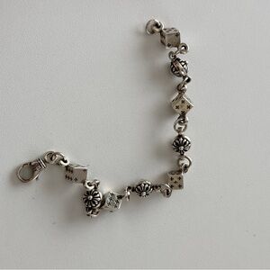Silver Metal Dice & Crossball Flower & Heart Charm Bracelet - Silver